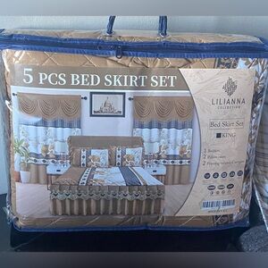 Liliana Collection Tan and Blue Bed Skirt Set - 5 Piece